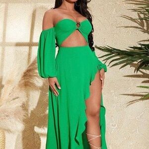 Vibrant Green Off-Shoulder Dress